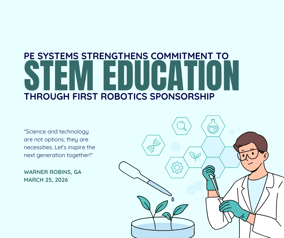 Announcement highlighting PE Systems’ commitment to STEM education and FIRST Robotics sponsorship.
